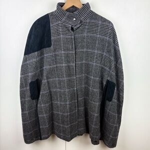 Ralph Lauren Wool Blend Gray Black Purple Plaid Houndstooth Cape Poncho Jacket
